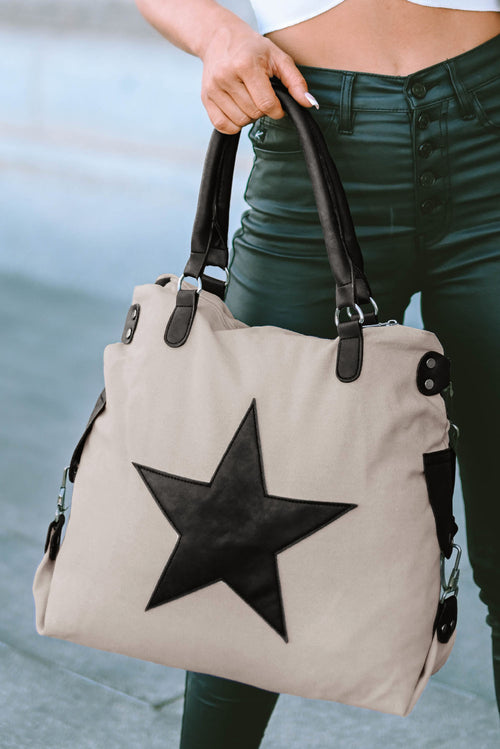 Beige Canvas Tote Bag: Starry Style Supreme