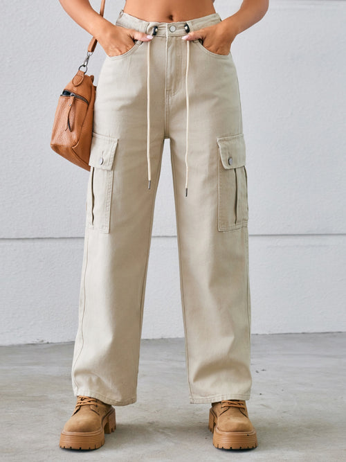 Effortlessly Chic Drawstring Cargo Jeans for All!