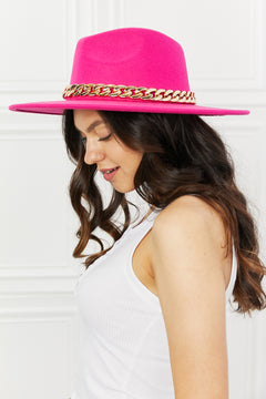 Fame Accessories Fuchsia Chain Fedora: Fashion's Bard.