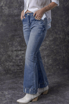 Sky Blue Distressed Flare Jeans: Retro-Chic Essential