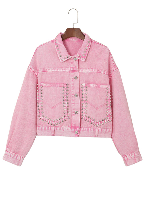 Pink Rivet Studded Denim Jacket: Stand out 💖