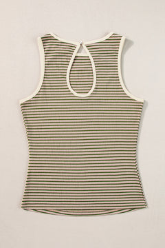 Green Stripe Striped Print Ribbed Knit Sleeveless Top