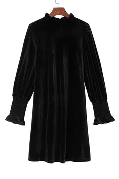 Elegant Black Velvet Frill Neck Shift Dress