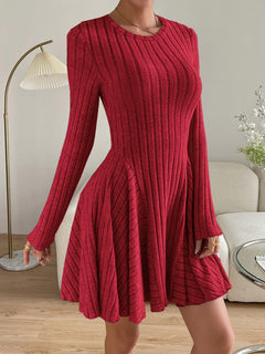 Charming Stretchy Ribbed Long Sleeve Dress