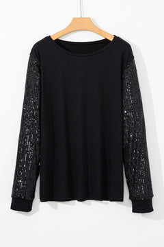 Glimmering Elegance: Black Sequin Sleeve Plus Size Tunic