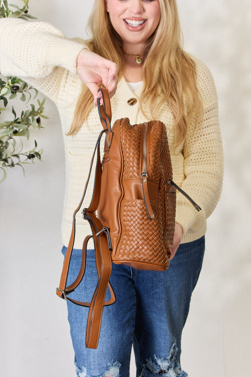 A Woven PU Leather Backpack of Distinction