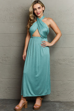 Elegant Criss Cross Halter Maxi Dress