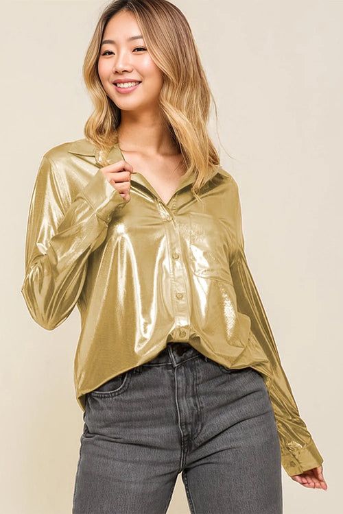 Gold Metallic Luster Chest Pocket Shirt