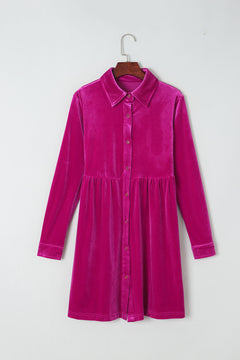 Elegant Rose Velvet Button-Up Dress: Luxe Sophistication