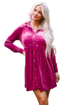 Elegant Rose Velvet Button-Up Dress: Luxe Sophistication