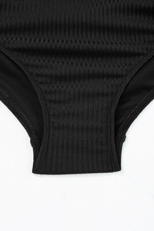 Enchanting Black Ribbed Monokini