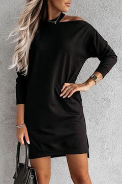 Green Single Cold Shoulder T-shirt Dress with Slits