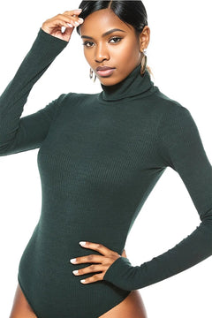 Luxurious Ribbed Turtleneck Bodysuit by Basic Style