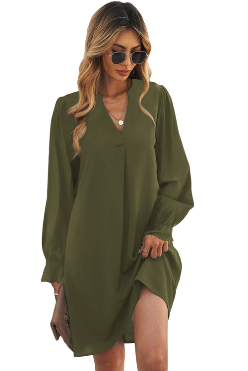 Elegant Green Shirt Dress with Ruffled Sleeves