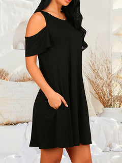 Abstract Elegance Cold Shoulder Dress: Formal Sophistication