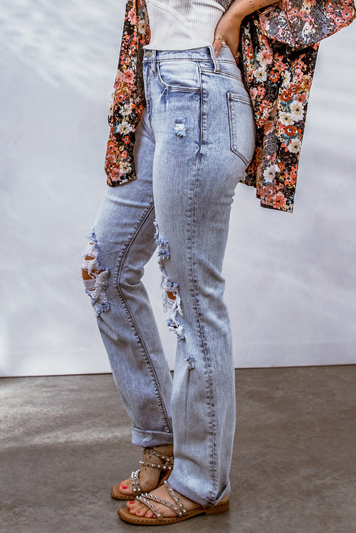 Sky Blue Acid Wash Straight Jeans: Retro Chic!