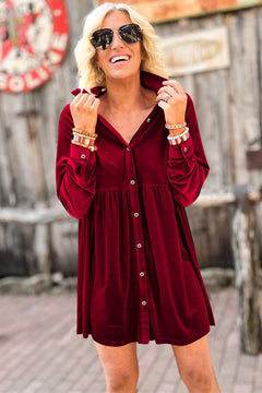 Elegant Rose Velvet Button-Up Dress: Luxe Sophistication