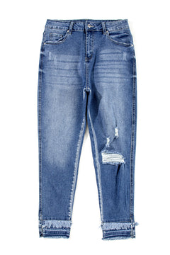 Light Blue Distressed Frayed Skinny Jeans: Retro-Chic Must-have!