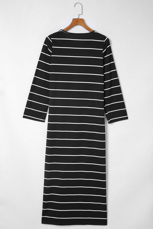 Raven Striped Elegance Long Dress: Timeless Sophistication