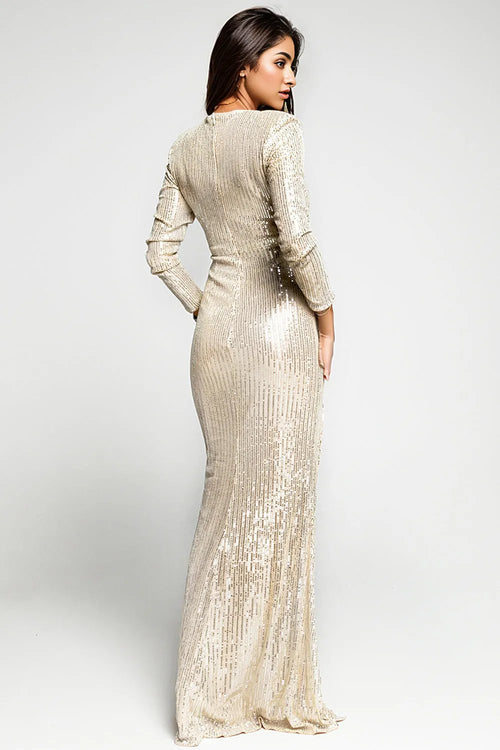 Sequin Elegance Maxi Dress: Platinum Sophistication