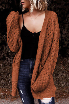 Charming Brown Woven Cardigan with Cozy Pockets