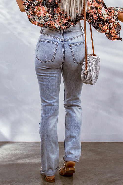 Sky Blue Acid Wash Straight Jeans: Retro Chic!