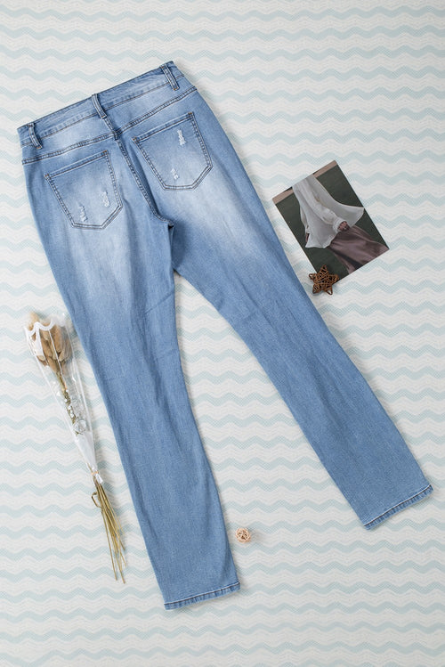 Sky Blue Chic Buttoned Pockets Jeans