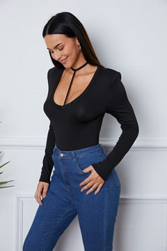 Elegant Long Sleeve Scoop Neck Bodysuit