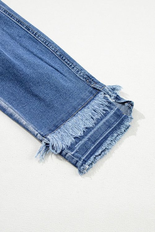 Light Blue Distressed Frayed Skinny Jeans: Retro-Chic Must-have!