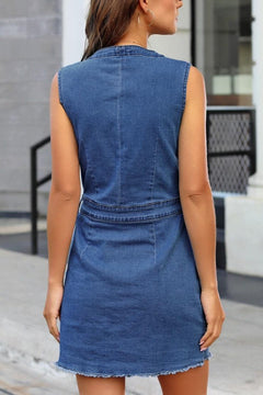 Full-Size Luxe Denim V-Neck Dress