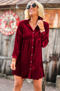 Elegant Rose Velvet Button-Up Dress: Luxe Sophistication