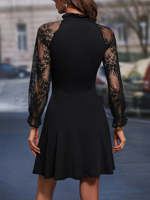 Elegant Lace Dress with Flounce Sleeves