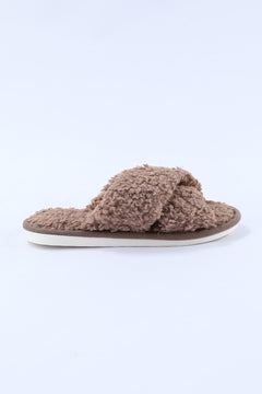 Luxurious Brown Teddy Fur Cross Straps Slippers