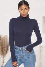 Luxurious Ribbed Turtleneck Bodysuit by Basic Style