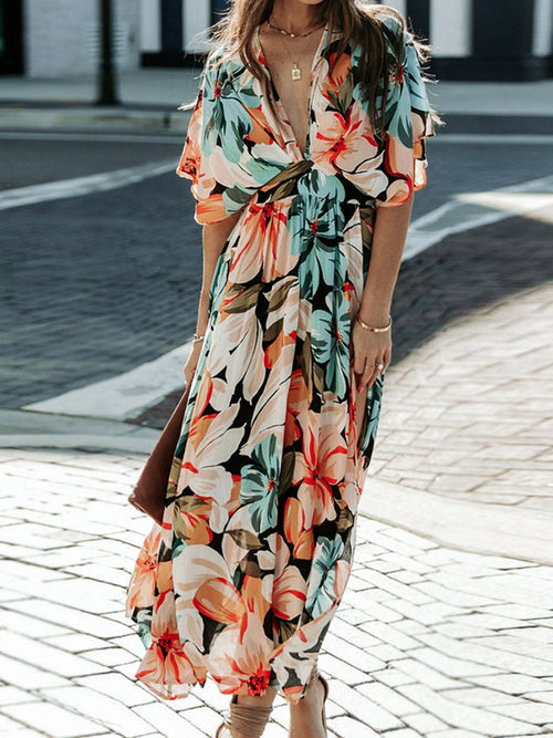 Opulent Floral Elegance Half Sleeve Dress