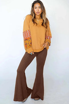 Retro Chic Coffee Flare Pants: Timeless Comfort!