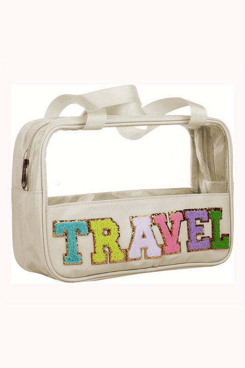 Black TRAVEL Chenille Letter Clear PVC Makeup Bag