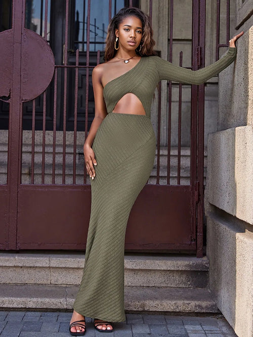Sophisticated Ribbed Cutout Maxi Dress