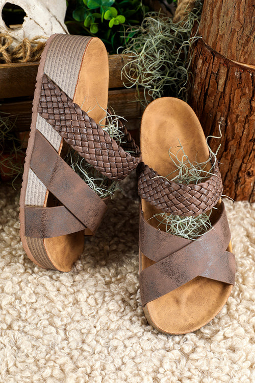 Opulent Brown Braided Platform Slip-Ons: Luxurious Elegance