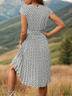 Elegant Cap Sleeve Tie Waist Dress