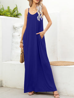 Elegant Solid Maxi Dress with Functional Pockets