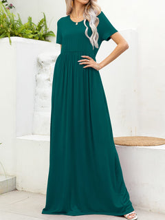 Chic Solid Maxi Dress: Highly Stretchy, Pockets