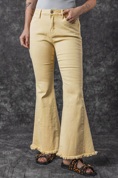 Khaki Raw Edge Flared Jeans: Fresh & Chic