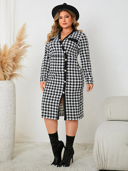 Twilight Elegance: Enchanting Houndstooth Slit Dress