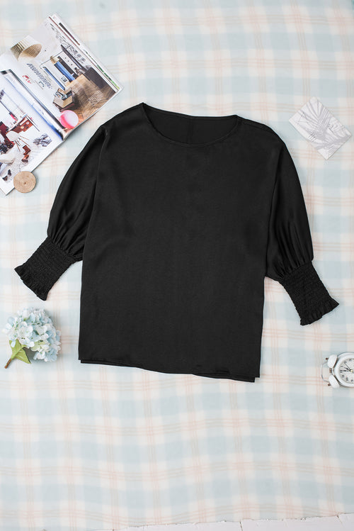 Flowy Black Satin Blouse: Dolman Sleeves Elegance