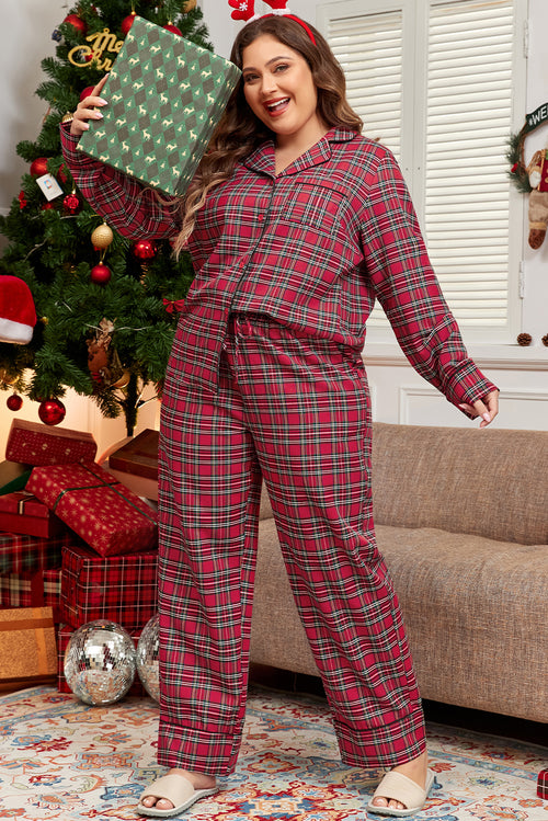 Charming Red Plaid Plus Size Lounge Set