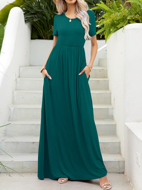 Chic Solid Maxi Dress: Highly Stretchy, Pockets