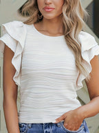 Elegant Ruffled Cap Sleeve Blouse