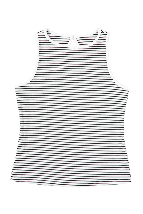 Green Stripe Striped Print Ribbed Knit Sleeveless Top