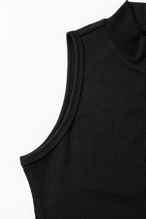 Sophisticated Black Zip-Up Sleeveless Bodysuit